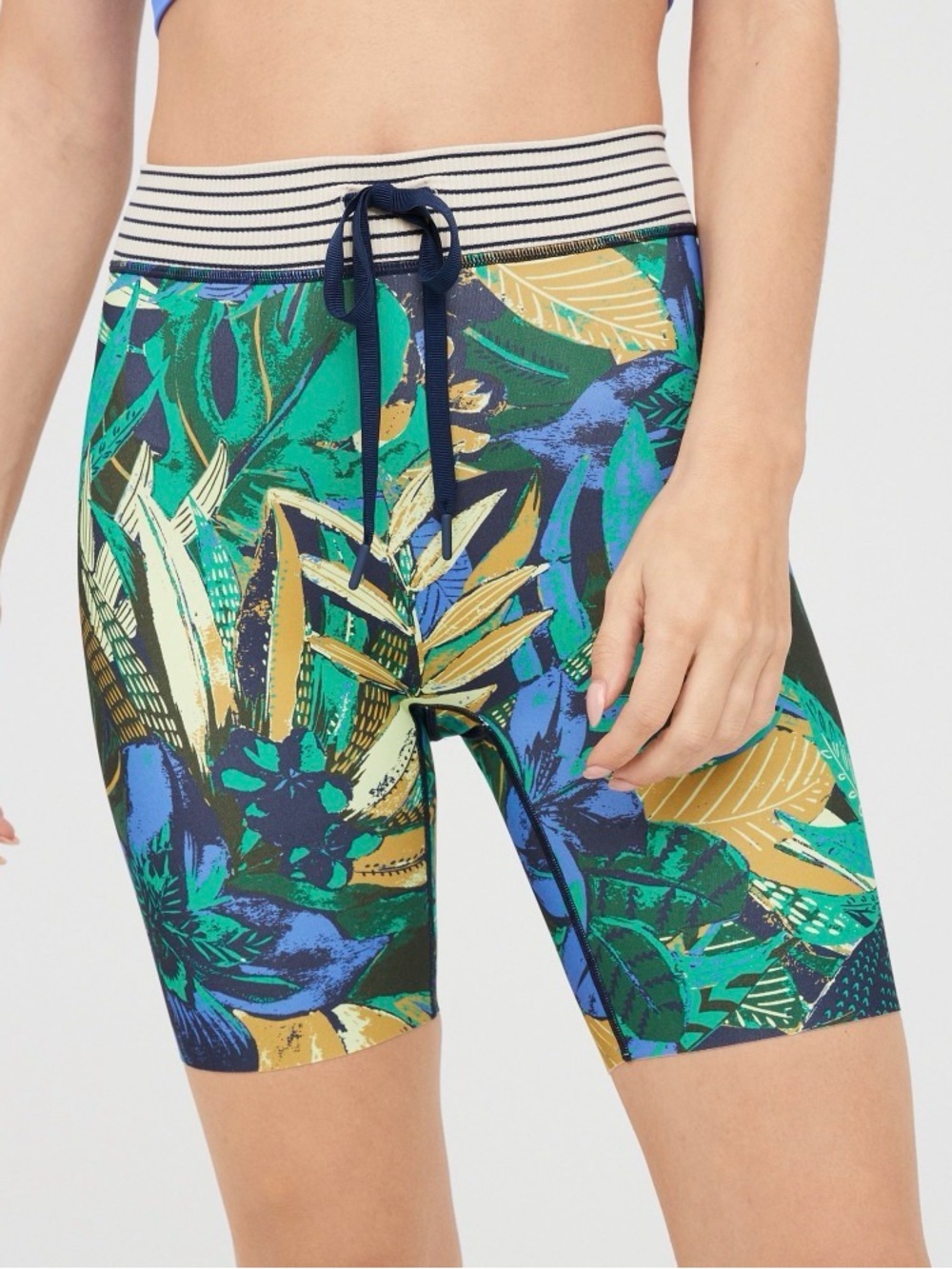 Aerie OFFLINE High Rise Drawstring Waist Tropical Floral Print Bike Shorts.
